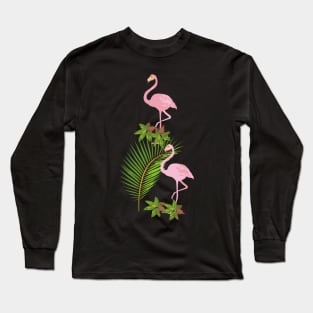 Flamingo and palm leaves Long Sleeve T-Shirt